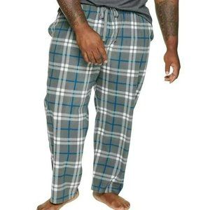 Fleece Pants Pajama Lounge Sleep Grey Blue White Plaid Men's Size 1X JJ2104